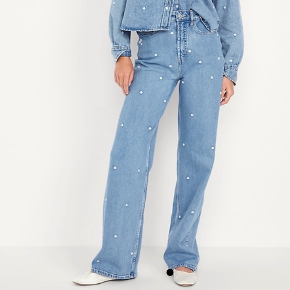 Old Navy Light Blue Straight Leg Jeans with Floral Accents